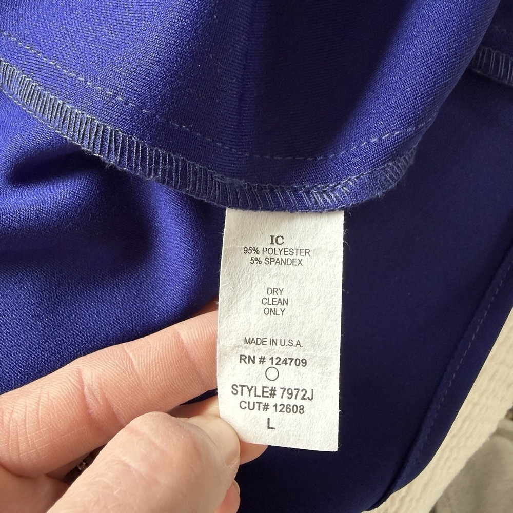 IC by Connie-K Womens L Cobalt Scuba Shift Dress Asymmetrical Buckle VTG 90s USA - Picture 8 of 11